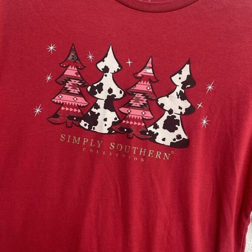 Simply Southern Red Long Sleeve Tee with Festive Trees